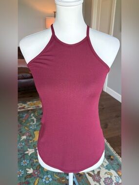 Splendid Women’s Ribbed High Neck Halter Tank Top Burgundy XS